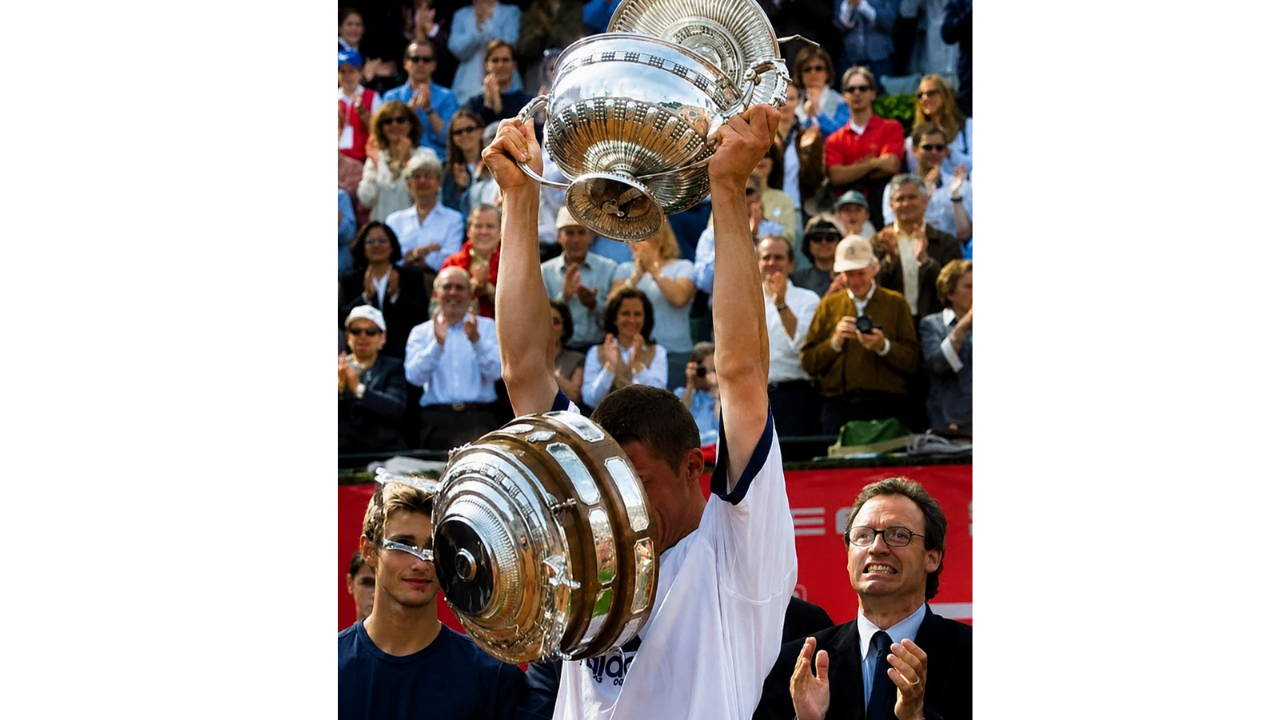10. Tennis trophy celebration goes off script