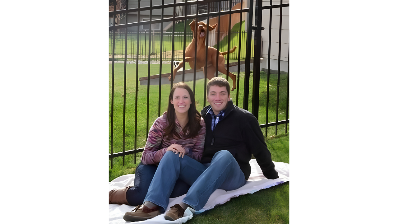 10. Excited dog brightens the couple photo