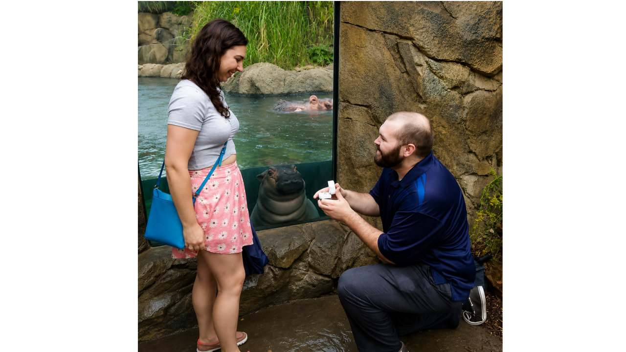 6. Fiona the hippo appears during a proposal