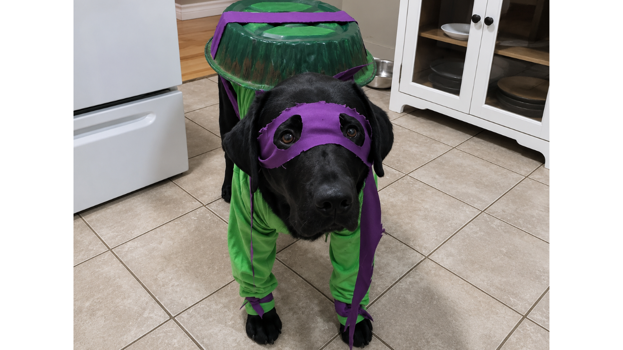 6. Pizza-loving turtle dog costume
