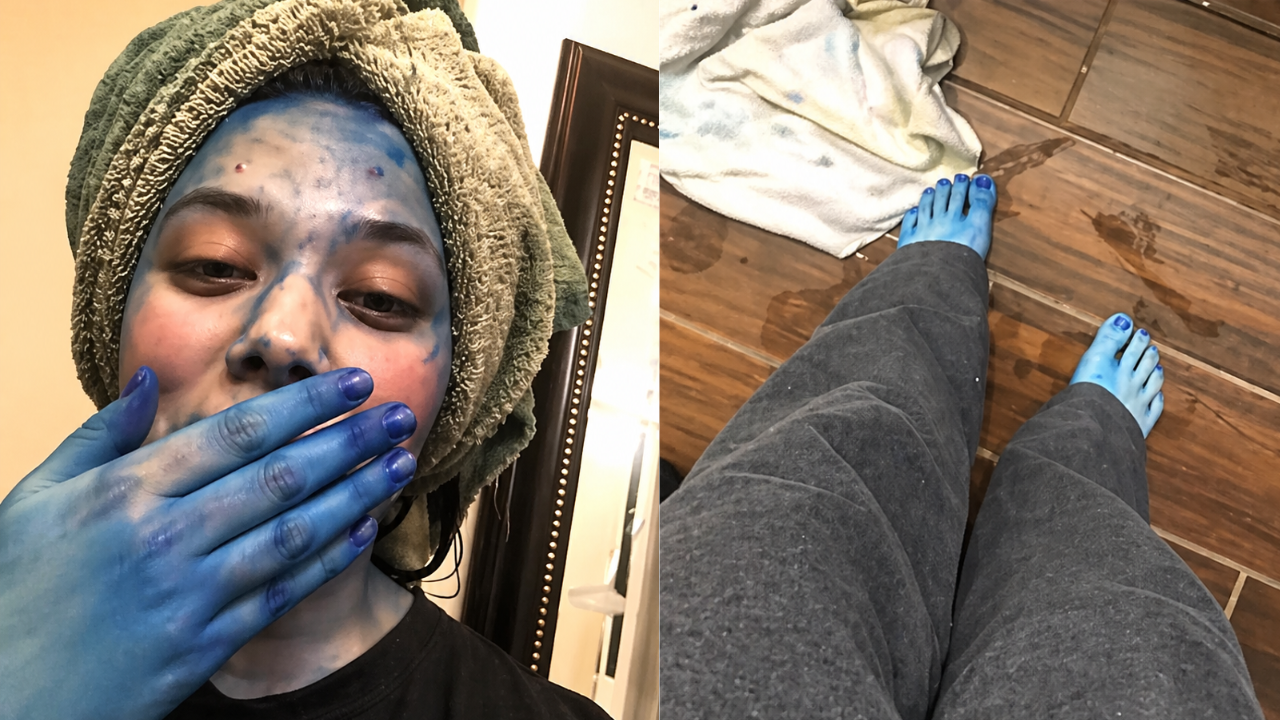 1. When Hair Dye Turned Her Entire Body Blue