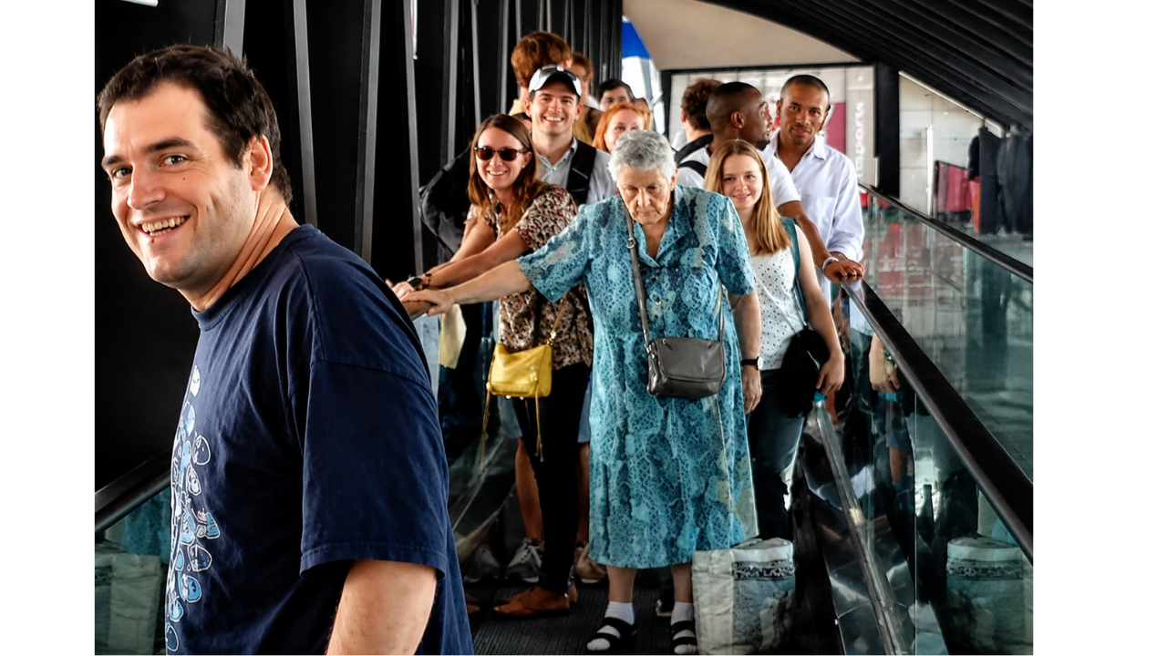 2. Moving walkway turns into a slow airport moment