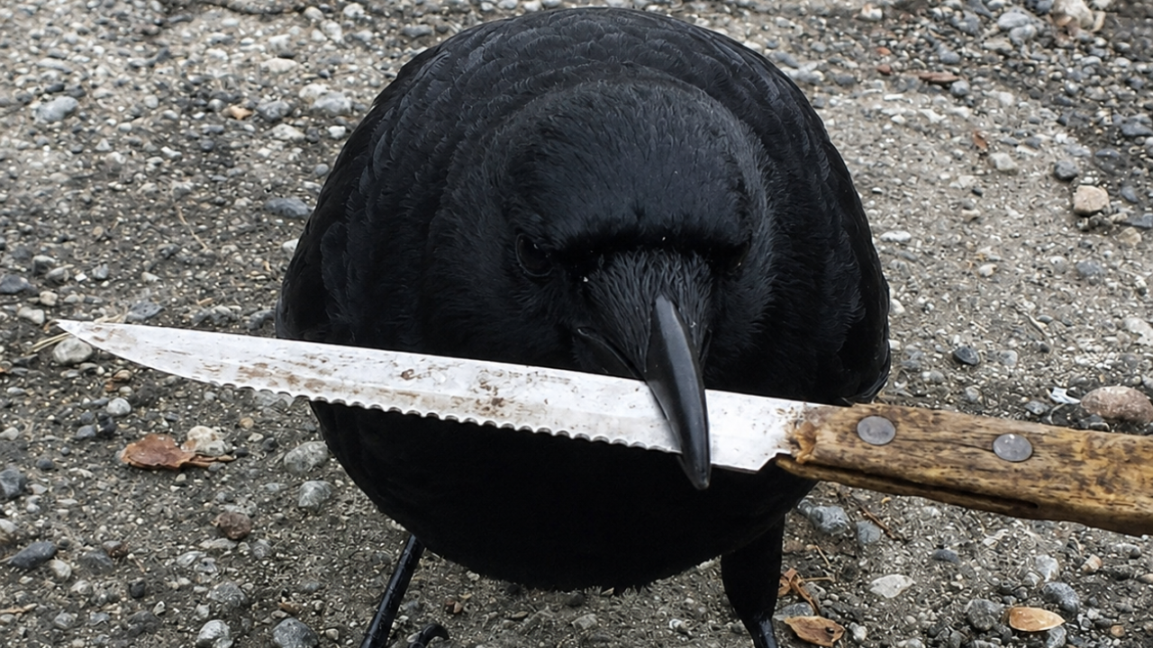 10. The Crow That Somehow Found a Knife
