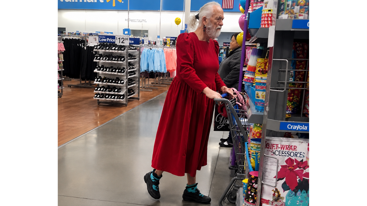 3. Borrowing the Wife’s Dress for the Day