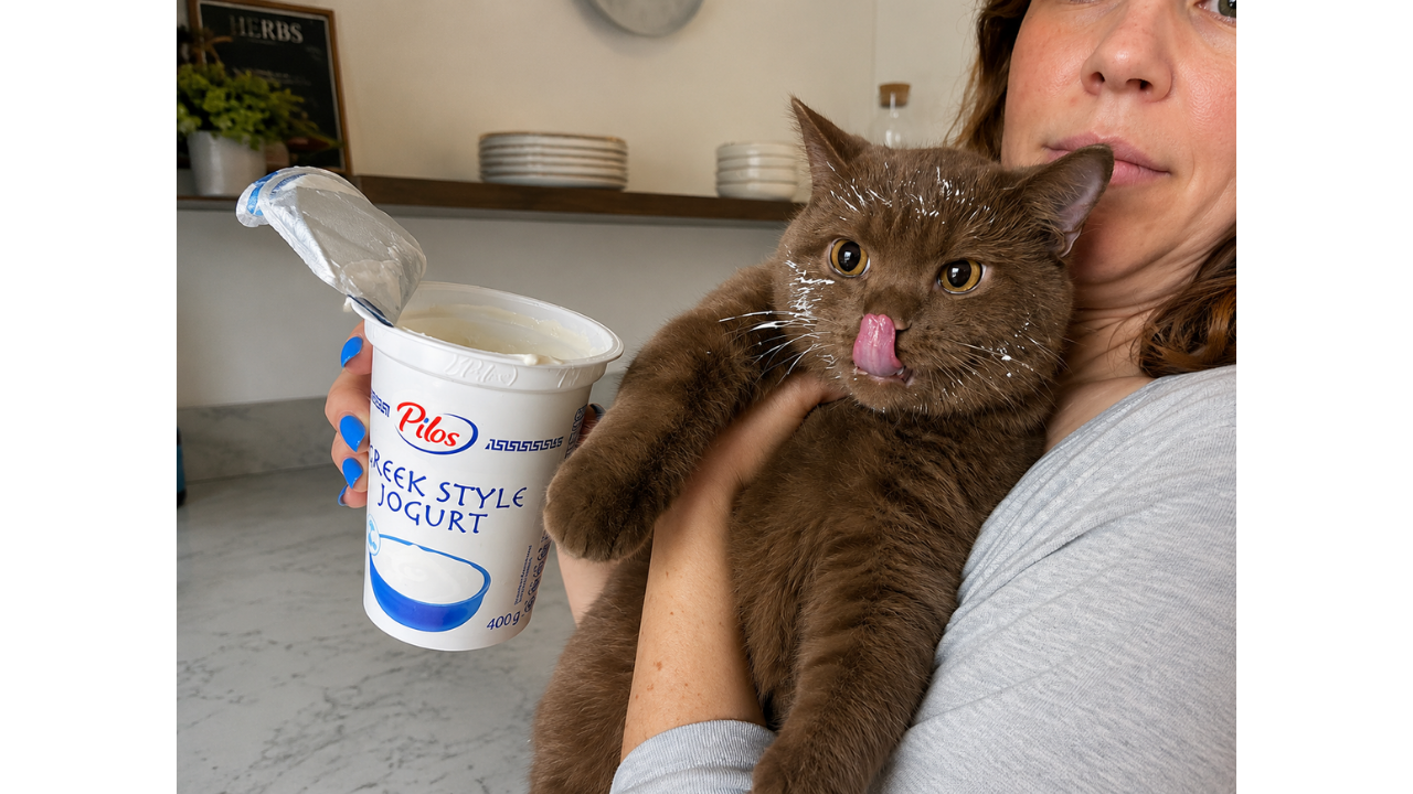 6. Yogurt-loving cat with a proud expression